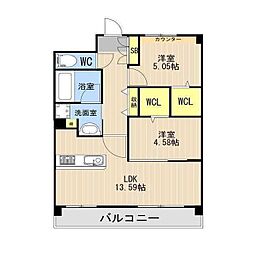 LIBTH光の森II 7階2LDKの間取り