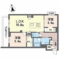 リバーサイドクレド 301 3階2LDKの間取り