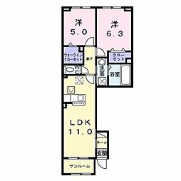 コンフォートパレス 1階2LDKの間取り