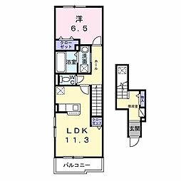 コンフォートパレス 2階1LDKの間取り