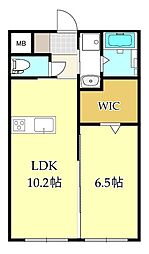 リヴィエールシャン都北町 3階1LDKの間取り
