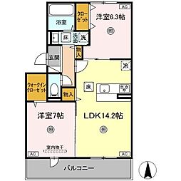 ハイムセラ出水 1階2LDKの間取り