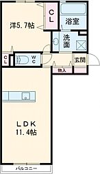 リヴェール 2階1LDKの間取り