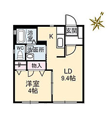 カーサ　B棟 103 1階1LDKの間取り