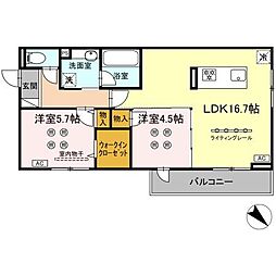 D-ROOM浅生 2階2LDKの間取り