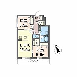 メゾンドノアール A0203 2階2LDKの間取り