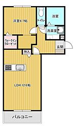 パークヴィラ下南部II 2階1LDKの間取り