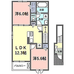 サニーセトル拾弐号館 2階2LDKの間取り