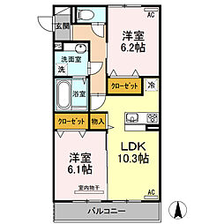 ポルトメルベーユＡ 2階2LDKの間取り