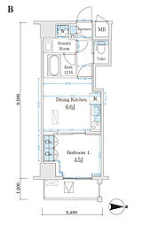 JR南武線 武蔵小杉駅 徒歩6分の賃貸マンション 2階1DKの間取り