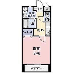 ラフィネ美里B 2階1Kの間取り