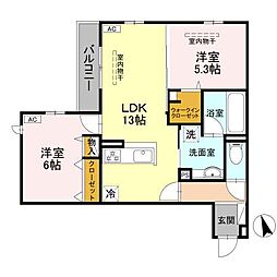 Wisteria寺家 2階2LDKの間取り