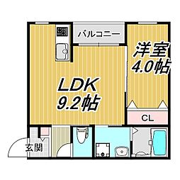 LECOCON四日市VI 202 2階1LDKの間取り