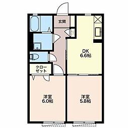 コンフォールシャンブル　Ｂ 2階2DKの間取り