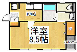ガルシア・ママン 3階1Kの間取り