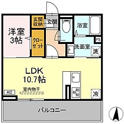ウィルコート仙崎 202 2階1LDKの間取り