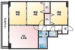 ロゼ3 8階3DKの間取り
