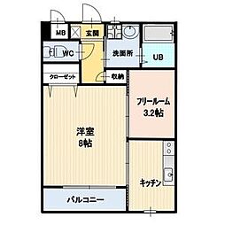 Refuge　B 1階1SKの間取り