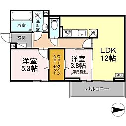 グレイスガーデンB 303 3階2LDKの間取り