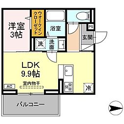 グレイスガーデンB 304 3階1LDKの間取り