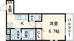 フジパレス弥刀駅北II番館 3階1Kの間取り