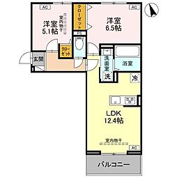 D-ROOM浜尻町 1階2LDKの間取り