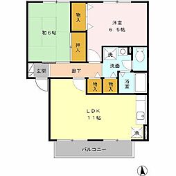 ジュネスコート　Ｂ棟 1階2LDKの間取り