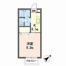 エンゼルハイツ中山 2階1Kの間取り