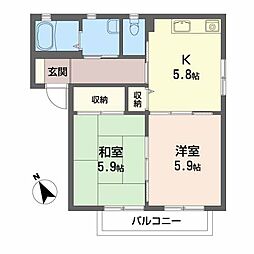 福島交通 笹谷駅 徒歩13分の賃貸アパート 2階2Kの間取り