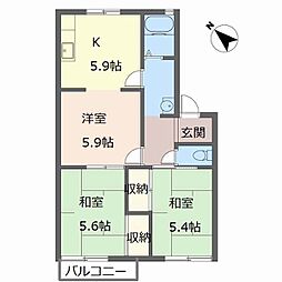 パークサイド木下 A207 2階3Kの間取り