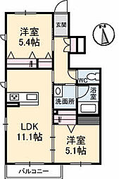 シャーメゾン　アベリア 1階2LDKの間取り