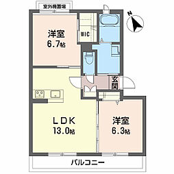 シャーメゾン　スマイル 3階2LDKの間取り