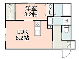 JR豊肥本線 武蔵塚駅 徒歩16分の賃貸アパート 2階1LDKの間取り