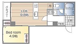 コスモグランデII 3階1LDKの間取り