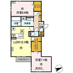 ヴィラルーチェ祇園 1階2LDKの間取り