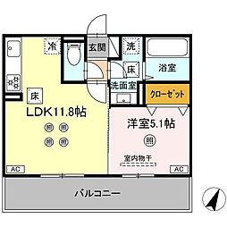 コンフォート武蔵 1階1LDKの間取り