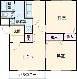 グレイスコートII 1階2LDKの間取り