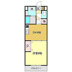 プルミエール 2階1DKの間取り