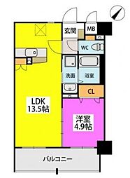 JR鹿児島本線 笹原駅 徒歩15分の賃貸マンション 4階1LDKの間取り