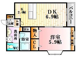 ラークヒルズ 2階1LDKの間取り