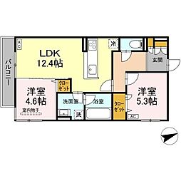 D-residence東手城 201 2階2LDKの間取り