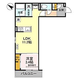 ARANCE御宝町 2階1LDKの間取り