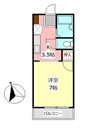 ハイツアルメリア 2階1Kの間取り