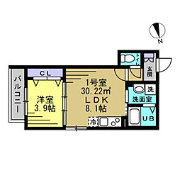 As Crest（エースクレスト） 1階1LDKの間取り