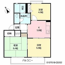 コンフォート・リリー　Ｃ棟 2階3Kの間取り