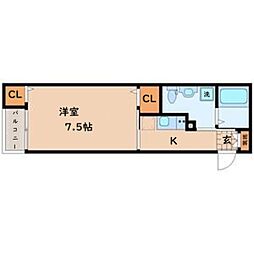 BAUウエスト 1階1Kの間取り