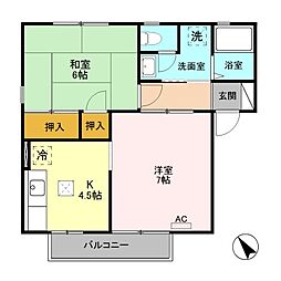 セジュールＳ・なかむら　Ａ 1階2Kの間取り