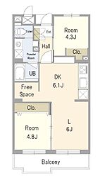 メゾンロアール 3階2LDKの間取り
