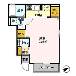 フォーチュンＩ(フォーチュンワン) 1階1Kの間取り