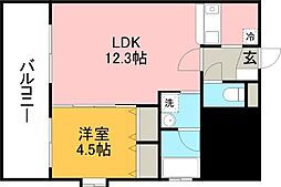 熊本市電A系統 商業高校前駅 徒歩17分の賃貸マンション 6階1LDKの間取り